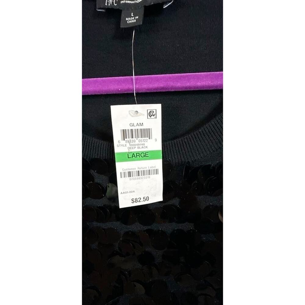 INC International Concepts Womens Sweater NWT L Black Sequin Glam Crewneck Top - Picture 3 of 8